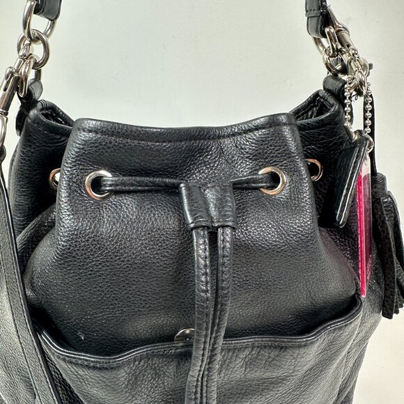Coach Avery Black Pebble Leather Hobo Drawstring Shoulder Bag 27003 - Picture 10 of 16